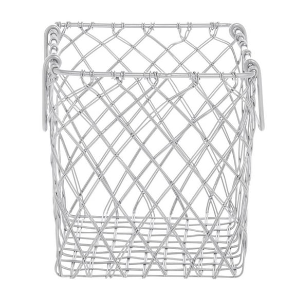 HUBERT Square Urban Link Matte Silver Steel Wire Basket with Handles - 7 7/8"L x 7 7/8"W x 9 1/16"H