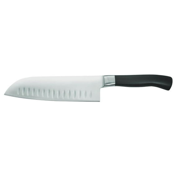 HUBERT® Stainless Steel Granton Santoku Knife with Black Santoprene Handle - 7" L Blade