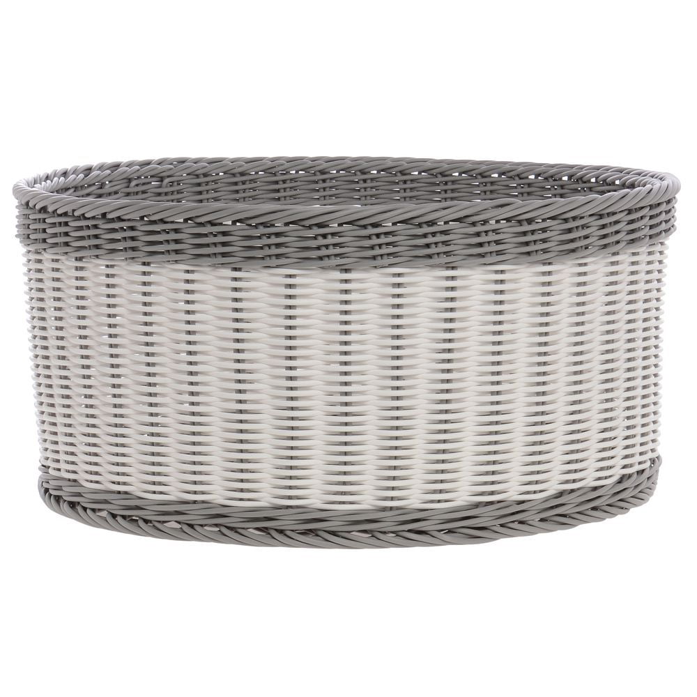 HUBERT Grey & White Wicker Storage Basket - 18" X 12" X 4.5" Oval Polypropylene Basket