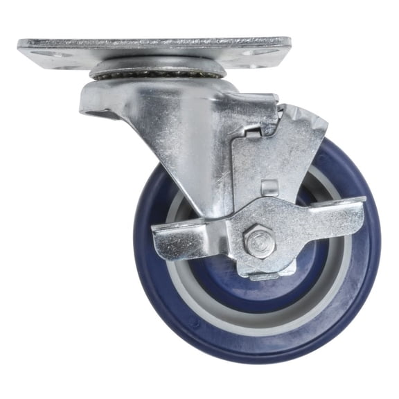 HUBERT® Swivel Plate Caster Blue Polyurethane - 4"Dia, 4.125"L x 3.125"L Overall Plate Size