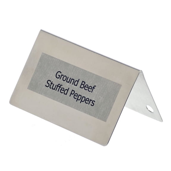 HUBERT Table Tent Signs Brushed Stainless - 3 1/2"L x 1 3/4"H