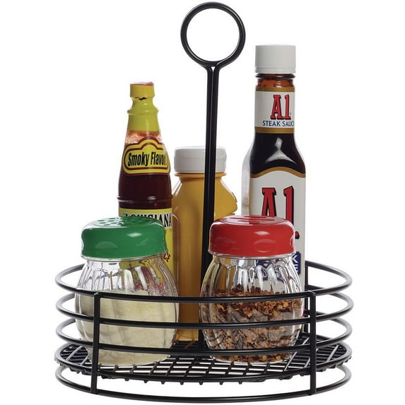 HUBERT® Tabletop Condiment Caddy Black Metal - 7 1/2" Dia x 9 1/2" H