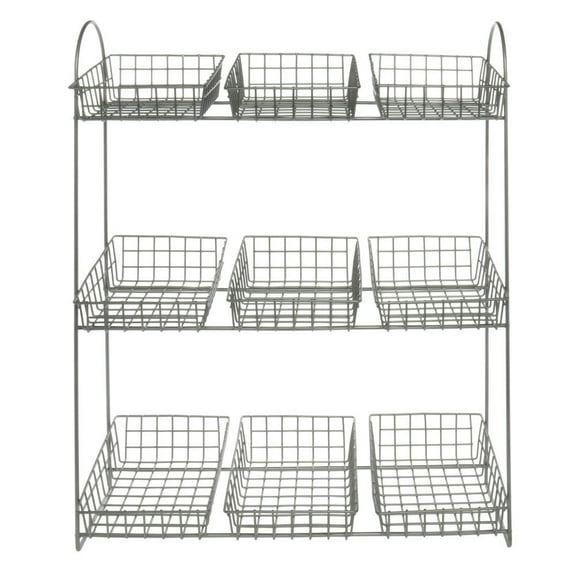 HUBERT Tiered Countertop Merchandising Stand 3 Tiers with 9 Wire Baskets Silver - 19"L x 7 3/4"W x 24"H