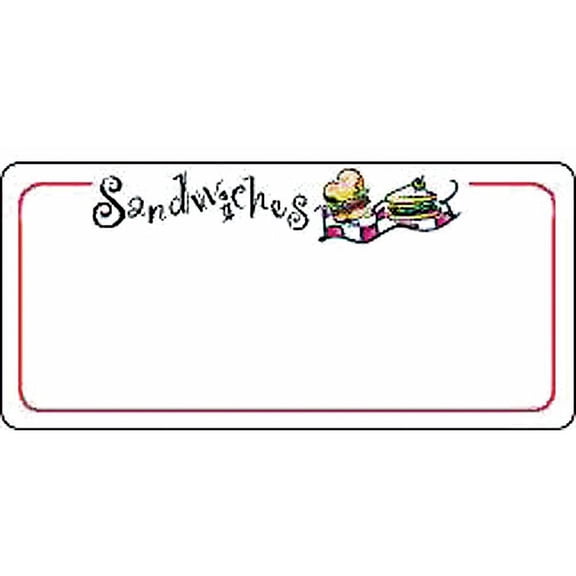 HUBERT White 12-Up Laser Labels Imprinted "Sandwiches" - 3 1/2"L x 1 5/8"H