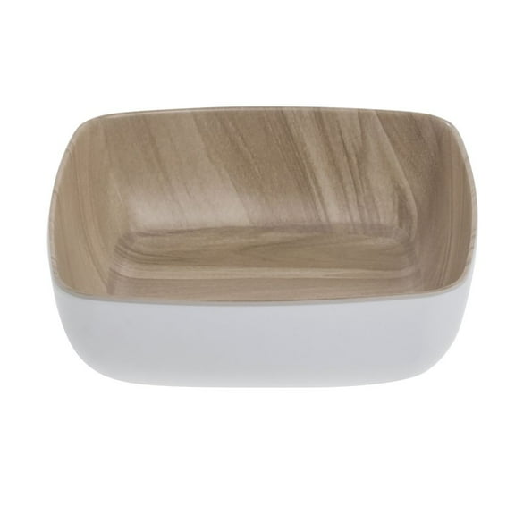 HUBERT® White Serving Bowl with Light Wood Inside- 6 1/2" L x 6 1/2" W x 2" H