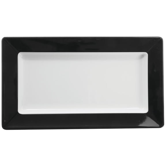 HUBERT White Serving Tray with Black Rim Melamine - 14" L x 8" W x 1 1/2" H