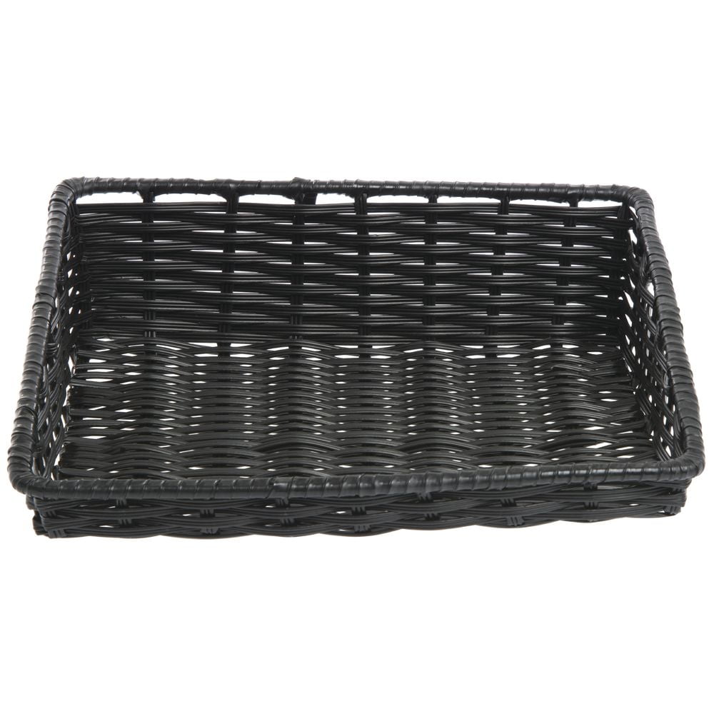 HUBERT Wicker Look Tapered Storage Basket, Rectangular Black - 15 1/2"L x 14"D x 1 1/2" to 4"H