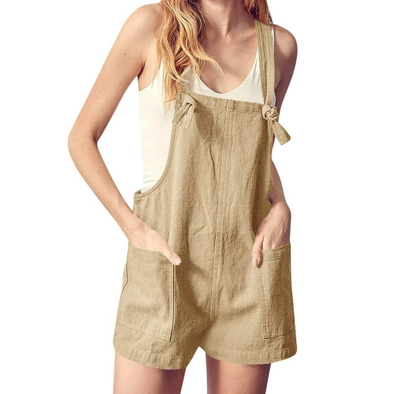 HUBERY Women Adjustable Straps Sleeveless Pocket Solid Color Shortall Romper