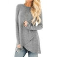 thumbnail image 1 of HUBERY Women Asymmetric Hem Crew Neck Long Sleeve Blouse, 1 of 2