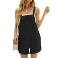thumbnail image 1 of HUBERY Women Button Straps Pockets Cuffed Hem Solid Color Short Romper, 1 of 4