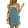 thumbnail image 1 of HUBERY Women Button Straps Pockets Cuffed Hem Solid Color Short Romper, 1 of 4