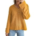 thumbnail image 1 of HUBERY Women Button Up V Neck Spliced Long Sleeve Ribbed Solid Color Knitted Top, 1 of 5