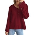 thumbnail image 1 of HUBERY Women Button Up V Neck Spliced Long Sleeve Ribbed Solid Color Knitted Top, 1 of 5