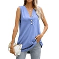 thumbnail image 1 of HUBERY Women Buttons Deep V Neck Sleeveless Solid Color Summer Tank Top, 1 of 4