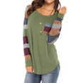 thumbnail image 1 of HUBERY Women Color Block Pocket Stitching O Neck Long Sleeves Shirt, 1 of 7