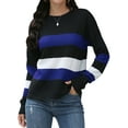 thumbnail image 1 of HUBERY Women Colorblock Stripe Crew Neck Long Sleeve Sweater, 1 of 8