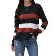 thumbnail image 1 of HUBERY Women Colorblock Stripe Crew Neck Long Sleeve Sweater, 1 of 8