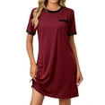 thumbnail image 1 of HUBERY Women Contrast Color Crewneck Short Sleeve Pocket Split Hem Mini Dress, 1 of 5