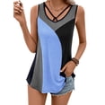 thumbnail image 1 of HUBERY Women Contrast Color Criss-Cross Neck Sleeveless Tank Top, 1 of 7