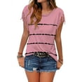 thumbnail image 1 of HUBERY Women Crew Neck Cap Sleeve Stripe Tassel Embellished Tunic T-Shirt, 1 of 2