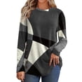 thumbnail image 1 of HUBERY Women Crew Neck Long Sleeve Asymmetric Colorblock Button Top, 1 of 2