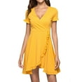 thumbnail image 1 of HUBERY Women Deep V Neck Ruffle Short Sleeve Mini Dress, 1 of 7