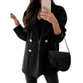 thumbnail image 1 of HUBERY Women Double-Breasted Lapel Collar Long Sleeve Solid Color Blazer Jacket, 1 of 5