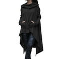 thumbnail image 1 of HUBERY Women Drawstring Long Sleeve Asymmetrical Hem Solid Color Pullover Hoodie, 1 of 4