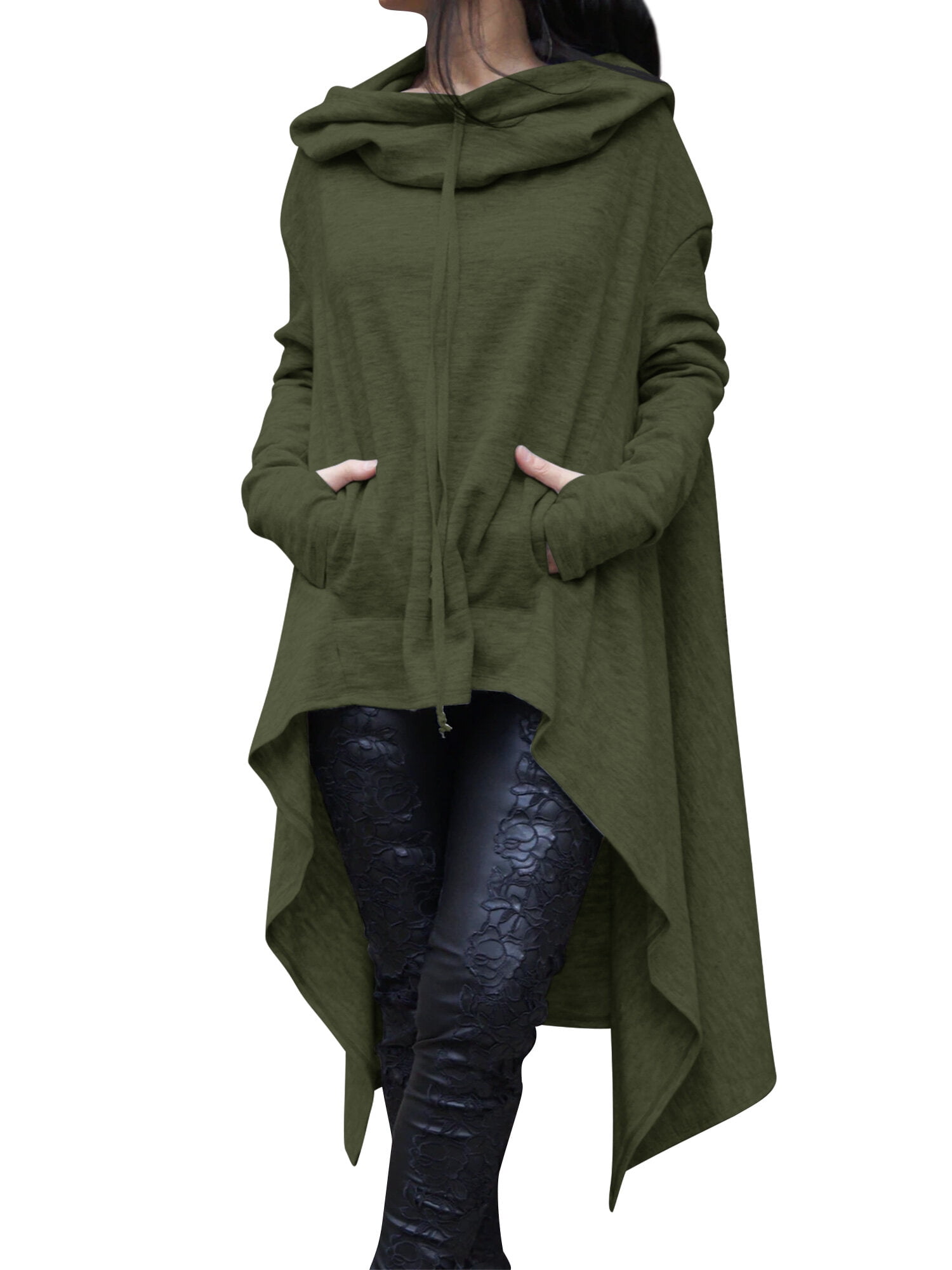 Asymmetric hem long sleeve grey hoodie sales