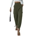 thumbnail image 1 of HUBERY Women Elastic Mid Waist Lace Up Pocket Spliced Solid Color Cargo Pants, 1 of 7
