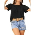 thumbnail image 1 of HUBERY Women Elastic Off Shoulder Ruffle Short Sleeve Solid Color Blouse, 1 of 7