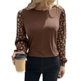 thumbnail image 1 of HUBERY Women Floral Printed Long Sleeve Crew Neck Solid Color Pullover Top, 1 of 7
