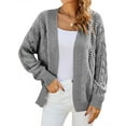 thumbnail image 1 of HUBERY Women Hollow Out Open Front Long Sleeve Ribbed Knit Solid Color Cardigan, 1 of 5
