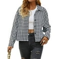 thumbnail image 1 of HUBERY Women Houndstooth Graphic Lapel Collar Button Down Long Sleeve Jacket, 1 of 7