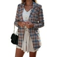 thumbnail image 1 of HUBERY Women Houndstooth Plaid Lapel Collar Button Solid Color Blazer Jacket, 1 of 7