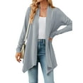 thumbnail image 1 of HUBERY Women Jacquard Open Front Long Sleeve Irregular Hem Light Weight Cardigan, 1 of 5