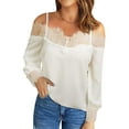 thumbnail image 1 of HUBERY Women Lace Pattern Spliced Off Shoulder Long Sleeve Solid Color Top, 1 of 3