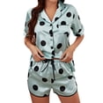thumbnail image 1 of HUBERY Women Lapel Collar Button Pocket Dots Printed Short Sleeve Sleepwear Set, 1 of 5