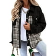 thumbnail image 1 of HUBERY Women Lapel Collar Plaid Spliced Long Sleeve Snap Button Pocket Jacket, 1 of 5