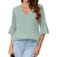 thumbnail image 1 of HUBERY Women Layered Swiss Dot Flare Sleeve V Neck Solid Color Blouse, 1 of 3