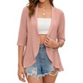thumbnail image 1 of HUBERY Women Open Front Eyelet 3/4 Sleeve Ruffles Solid Color Cardigan, 1 of 7