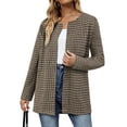 thumbnail image 1 of HUBERY Women Open Front Long Sleeve Houndstooth Plaid Print Cardigan, 1 of 6
