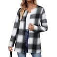 thumbnail image 1 of HUBERY Women Open Front Long Sleeve Houndstooth Plaid Print Cardigan, 1 of 8