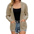 thumbnail image 1 of HUBERY Women Open Front Pocket Long Sleeve Ribbed Edge Solid Color Cardigan, 1 of 4