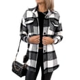 thumbnail image 1 of HUBERY Women Plaid Color Block Lapel Collar Long Sleeve Button Pocket Jacket, 1 of 7