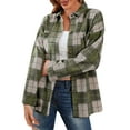 thumbnail image 1 of HUBERY Women Plaid Color Block Pocket Lapel Collar Button Long Sleeve Jacket, 1 of 4