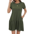 thumbnail image 1 of HUBERY Women Pleated Layered Hem Pocket Crew Neck Short Sleeve Mini Dress, 1 of 7
