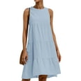thumbnail image 1 of HUBERY Women Pleated Stitching Back Keyhole Crew Neck Sleeveless Midi Dress, 1 of 5
