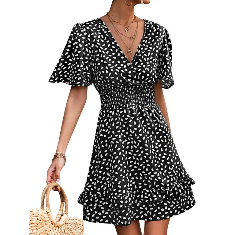 Flared Sleeve Printed V-Neck Dress Flared Sleeve Printed V-Neck Dress