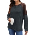 thumbnail image 1 of HUBERY Women Raglan Long Sleeve Color Block Spliced Crew Neck Split Hem Top, 1 of 4